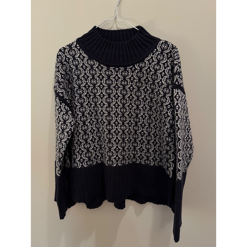 Free Assembly Womens Navy White Fair Isle Mock Neck Sweater Large